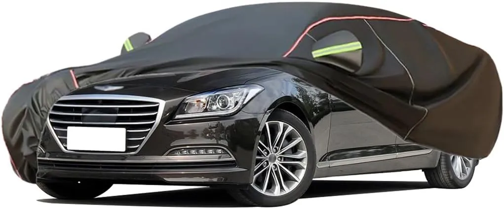 WOLWES Car Cover are Suitable for Hyundai Genesis All-Weather Windproof, Snowproof, Rainproof, UV-Protected and Breathable All-Season Universal with Side Door Zip Oxford Cloth Car Cover (Color : Blac