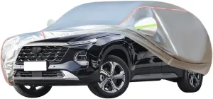 WOLWES Car Cover are Suitable for Hyundai Santa Fe All-Weather Windproof, Snowproof, Rainproof, UV-Protected and Breathable All-Season Universal with Side Door Zip Oxford Cloth Car Cover (Color : WHI