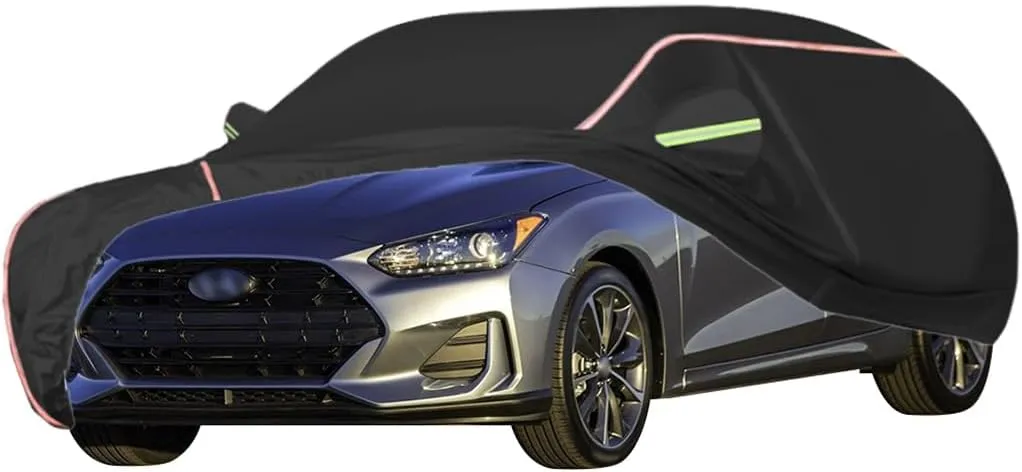 WOLWES Car Cover are Suitable for Hyundai Veloster All-Weather Windproof, Snowproof, Rainproof, UV-Protected and Breathable All-Season Universal with Side Door Zip Oxford Cloth Car Cover (Color : Bla