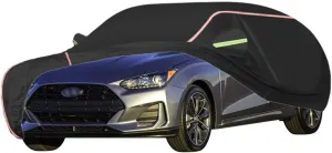 WOLWES Car Cover are Suitable for Hyundai Veloster All-Weather Windproof, Snowproof, Rainproof, UV-Protected and Breathable All-Season Universal with Side Door Zip Oxford Cloth Car Cover (Color : Bla