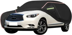 WOLWES Car Cover are Suitable for Infiniti JX35 All-Weather Windproof, Snowproof, Rainproof, UV-Protected and Breathable All-Season Universal with Side Door Zip Oxford Cloth Car Cover (Color : Black