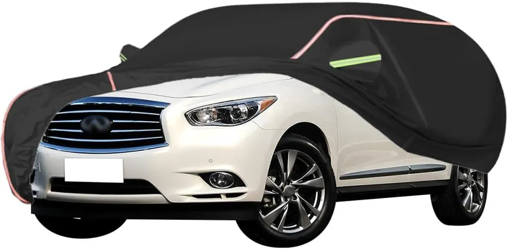 WOLWES Car Cover are Suitable for Infiniti JX35 All-Weather Windproof, Snowproof, Rainproof, UV-Protected and Breathable All-Season Universal with Side Door Zip Oxford Cloth Car Cover (Color : Black
