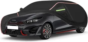 WOLWES Car Cover are Suitable for Kia Ceed All-Weather Windproof, Snowproof, Rainproof, UV-Protected and Breathable All-Season Universal with Side Door Zip Oxford Cloth Car Cover (Color : Black)