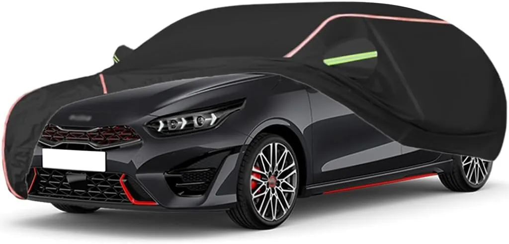 WOLWES Car Cover are Suitable for Kia Ceed All-Weather Windproof, Snowproof, Rainproof, UV-Protected and Breathable All-Season Universal with Side Door Zip Oxford Cloth Car Cover (Color : Black)