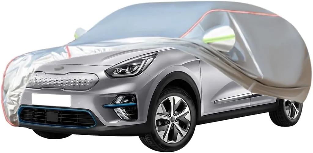 WOLWES Car Cover are Suitable for Kia e-NIRO/NIRO All-Weather Windproof, Snowproof, Rainproof, UV-Protected and Breathable All-Season Universal with Side Door Zip Oxford Cloth Car Cover (Color : Whit