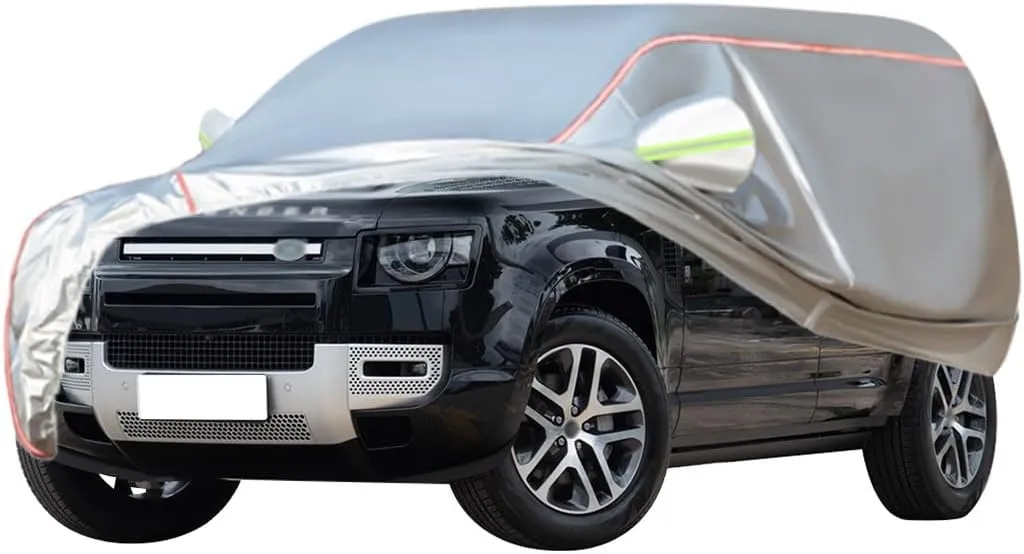 WOLWES Car Cover Are Suitable For Land Rover Defender 90/110/130 All-weather Windproof, Snowproof, Rainproof, UV-protected And Breathable All-season Universal With Side Door Zip Oxford Cloth Car Cover