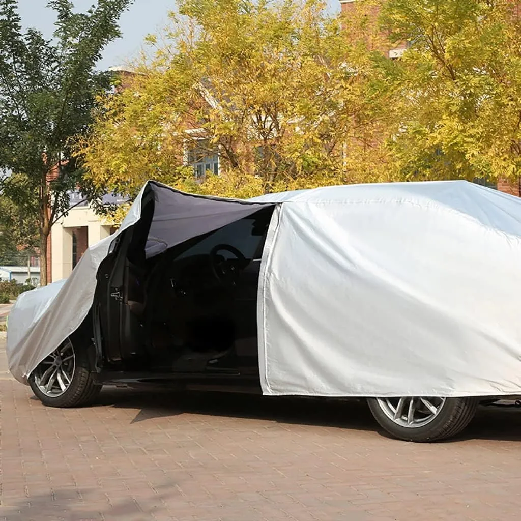 WOLWES Car Cover Are Suitable For Land Rover Defender 90/110/130 All-weather Windproof, Snowproof, Rainproof, UV-protected And Breathable All-season Universal With Side Door Zip Oxford Cloth Car Cover