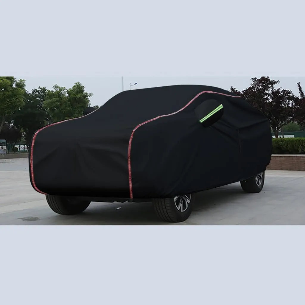 WOLWES Car Cover are Suitable for Renault Alaskan All-Weather Windproof, Snowproof, Rainproof, UV-Protected and Breathable All-Season Universal with Side Door Zip Oxford Cloth Car Cover (Color : Blac