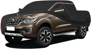 WOLWES Car Cover are Suitable for Renault Alaskan All-Weather Windproof, Snowproof, Rainproof, UV-Protected and Breathable All-Season Universal with Side Door Zip Oxford Cloth Car Cover (Color : Blac