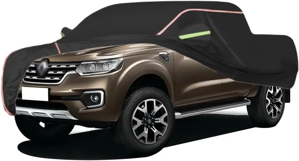 WOLWES Car Cover are Suitable for Renault Alaskan All-Weather Windproof, Snowproof, Rainproof, UV-Protected and Breathable All-Season Universal with Side Door Zip Oxford Cloth Car Cover (Color : Blac