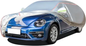 WOLWES Car Cover are Suitable for Volkswagen Beetle All-Weather Windproof, Snowproof, Rainproof, UV-Protected and Breathable All-Season Universal with Side Door Zip Oxford Cloth Car Cover (Color : Wh
