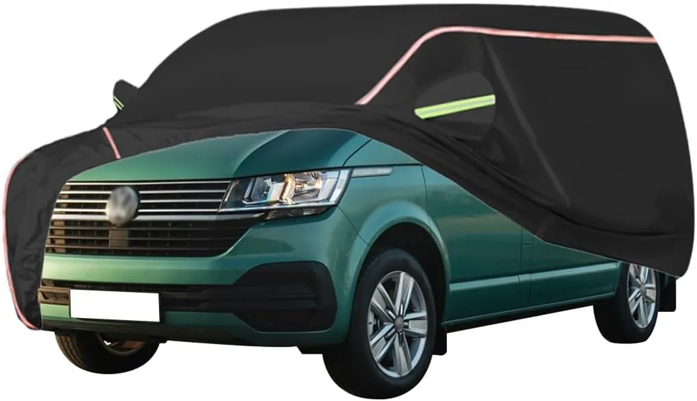 WOLWES Car Cover are Suitable for VW Multivan T3/T4/T5/T6 MPV All-Weather Windproof, Snowproof, Rainproof, UV-Protected and Breathable All-Season Universal with Side Door Zip Oxford Cloth Car Cover (