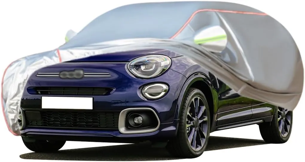 WOLWES Car Covers Are Suitable For Fiat 500X Easy/Pop/Sport/Trekking 2016-2023 All-weather Windproof, Snowproof, Rainproof, UV-protected And Breathable All-season Universal With Side Door Zip Oxford C