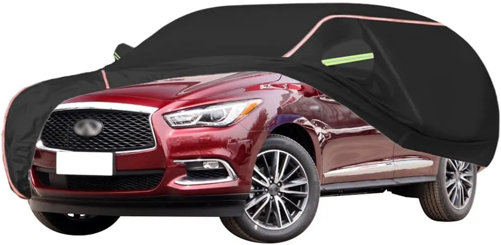 WOLWES Car Covers are Suitable for Infiniti QX60 2014-2024 All-Weather Windproof, Snowproof, Rainproof, UV-Protected and Breathable All-Season Universal with Side Door Zip Oxford Cloth Car Covers (Co