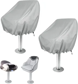WOMACO 2 Pack Boat Seat Cover, Outdoor Waterproof Pedestal Pontoon Captain Boat Bench Chair Seat Cover, Oxford Fabric Helm Chair Protective Covers