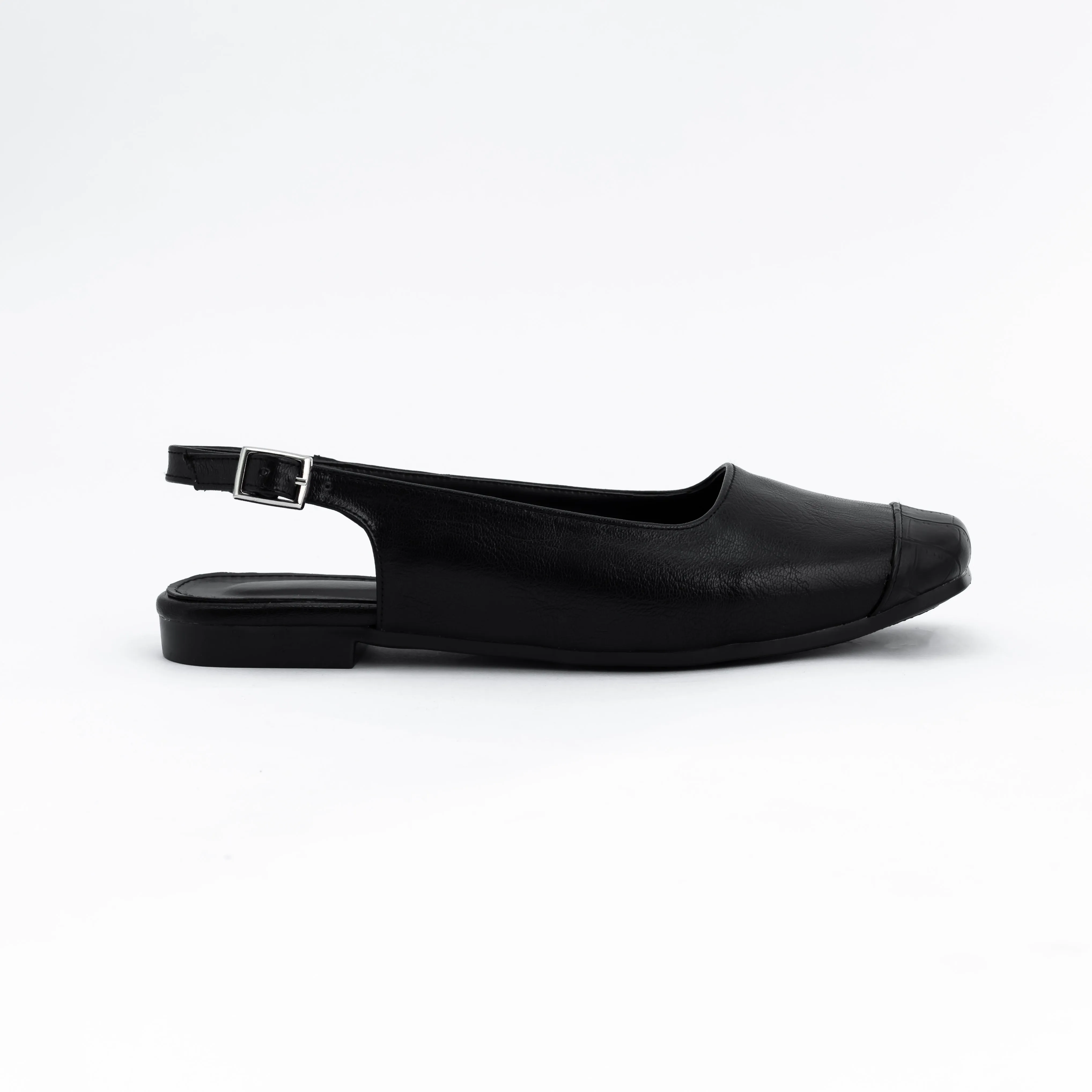 Women Black Round Flat Sandal