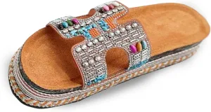 Women Sandals Rhinestone Glitter Slides Summer Platform Sandals Comfy Slides House Slippers H Slide Sandal
