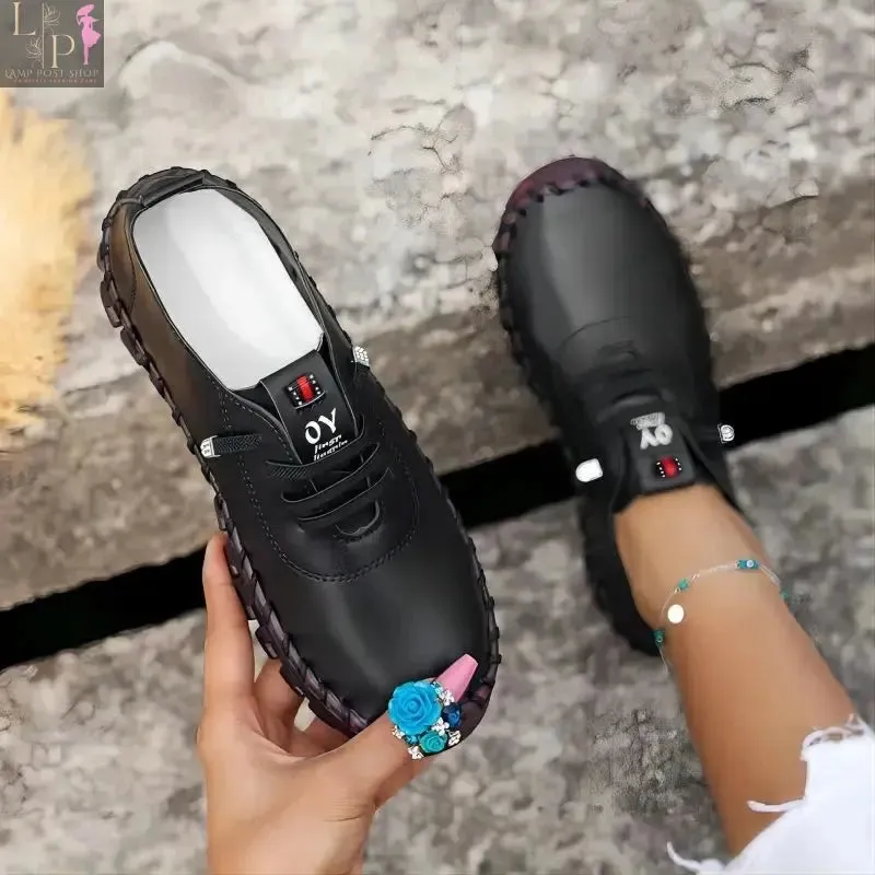 Women Summer Shoes Leather Handmade Shoes Mom Comfortable Lightweight Oxford Large Size Soft Sole Shoes