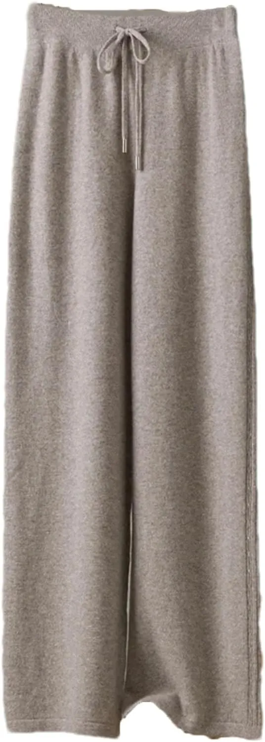 Women Wide Leg Wool Knitted Soft Pants Classic Lace Up Drawstring Warm Trousers