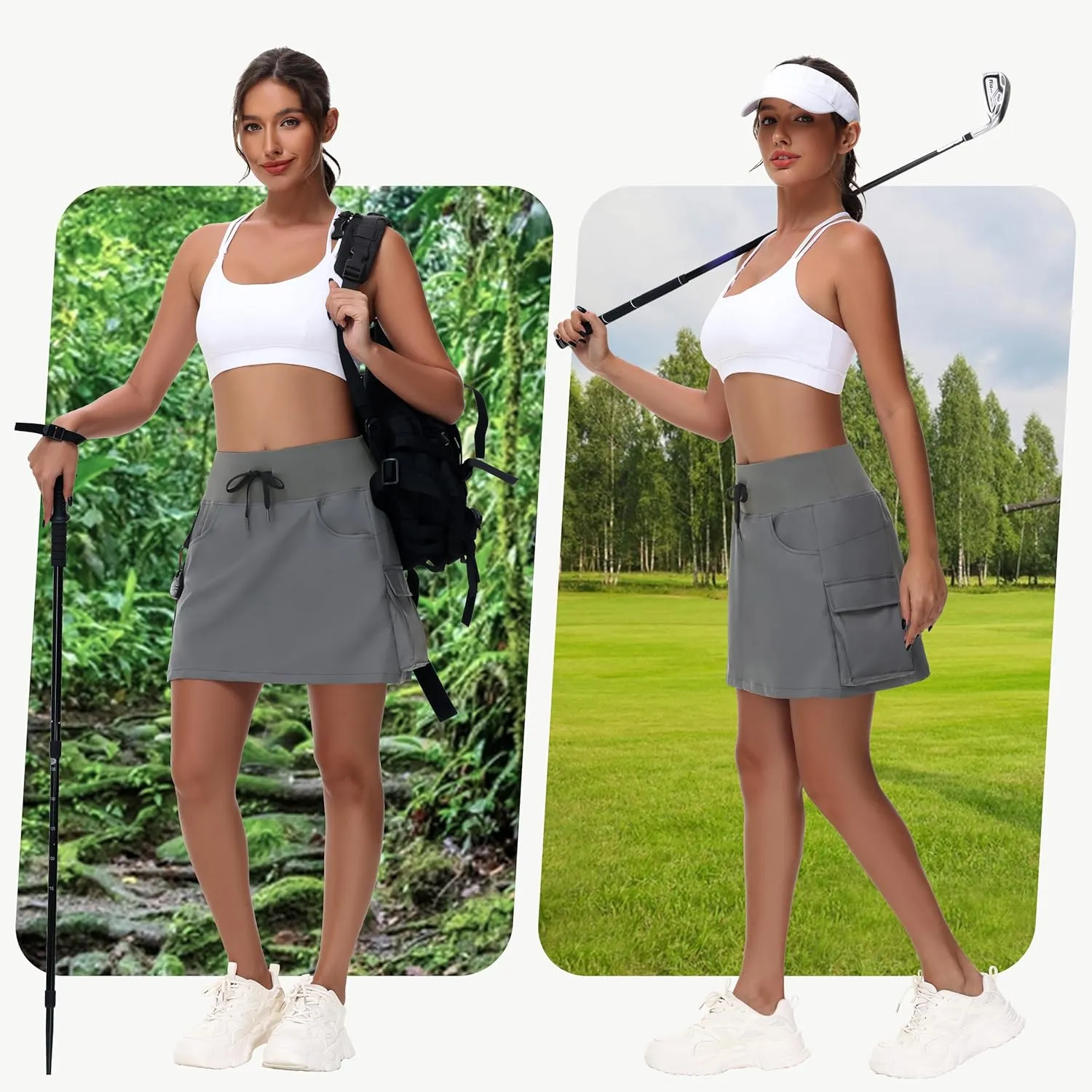 Women's 16" 20" Hiking Cargo Skort Skirt - High Waisted Golf Dressy Casual Workout Sport Skirt with Liner Quick Dry