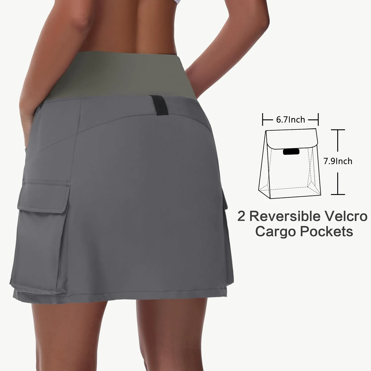 Women's 16" 20" Hiking Cargo Skort Skirt - High Waisted Golf Dressy Casual Workout Sport Skirt with Liner Quick Dry