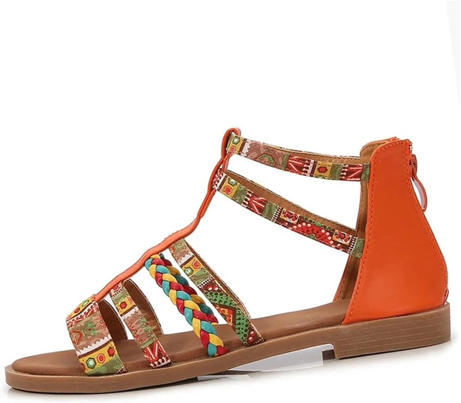 Womens Bohemian Flat Sandals Open Toe Summer Beach Shoes with Tassel Accents Casual Comfortable Zipper Design