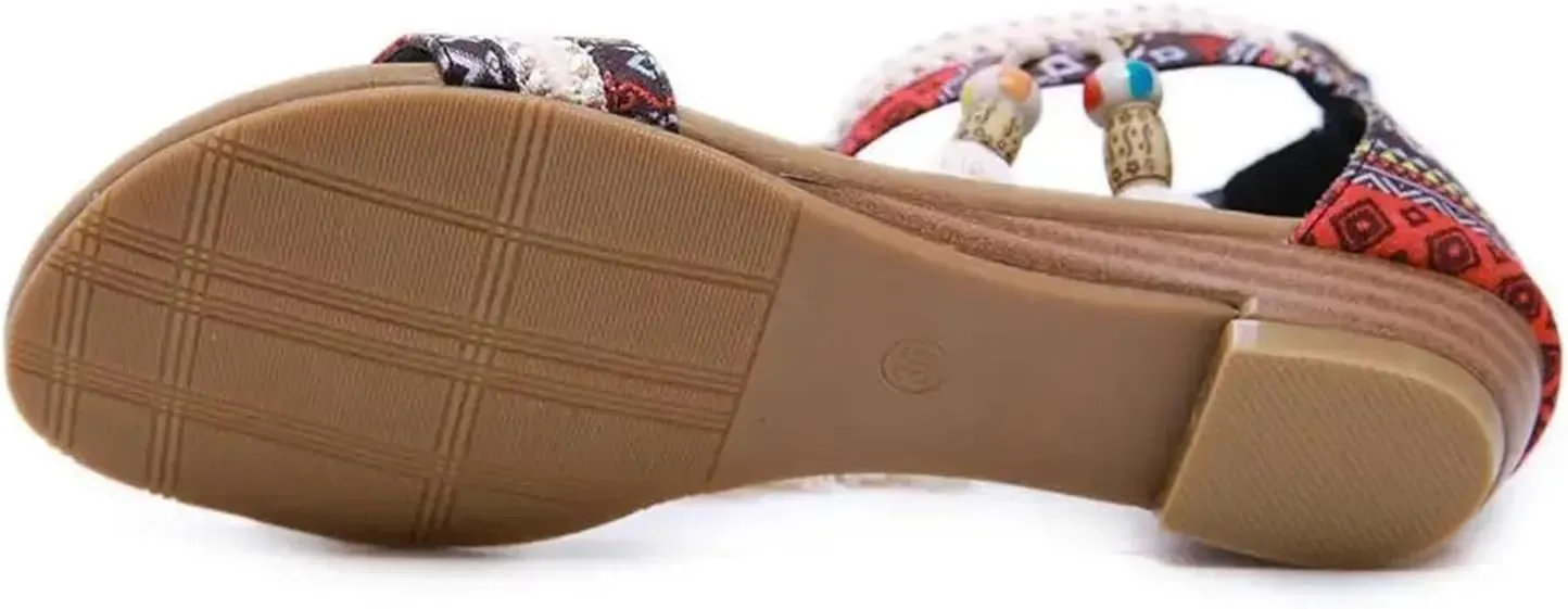 Women’s Bohemian Sandals with Fringe Tassel Beaded Details Casual Flat Shoes for Women Comfortable Summer Wedge Heels