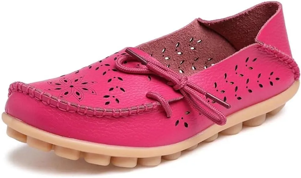 Women's Floral Leather Slipper Loafers Flat Shoes Slip-Ons