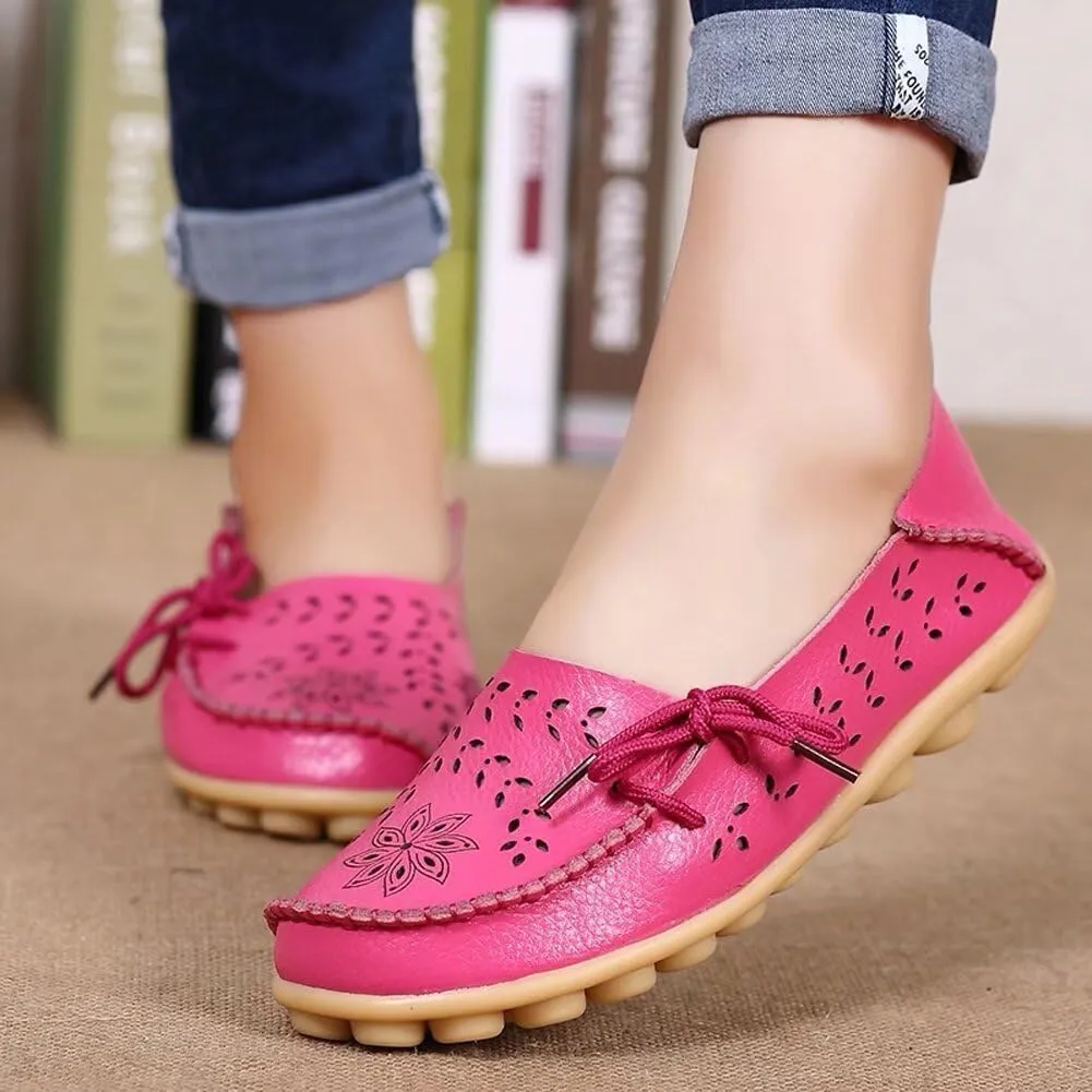 Women's Floral Leather Slipper Loafers Flat Shoes Slip-Ons