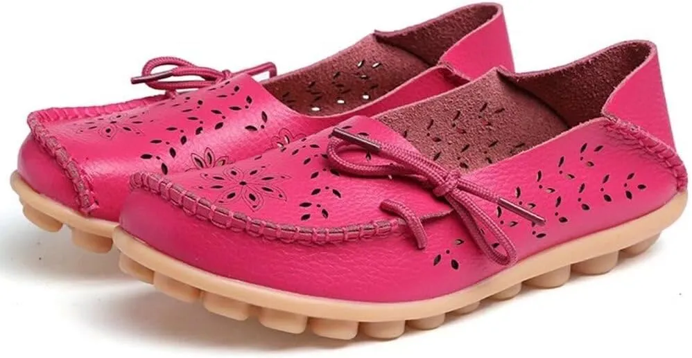 Women's Floral Leather Slipper Loafers Flat Shoes Slip-Ons