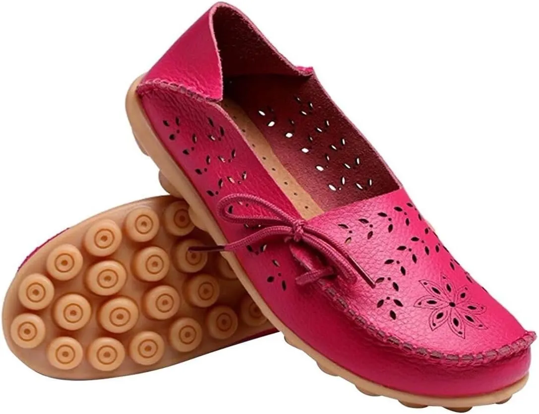 Women's Floral Leather Slipper Loafers Flat Shoes Slip-Ons
