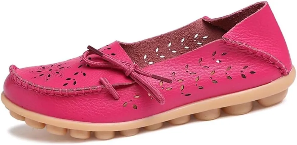 Women's Floral Leather Slipper Loafers Flat Shoes Slip-Ons