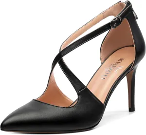 Womens High Heels Pointed Toe Pumps Crossed Strap Stilettos Cut Out Sandal Pumps Party Dress Shoes with Back Zipper