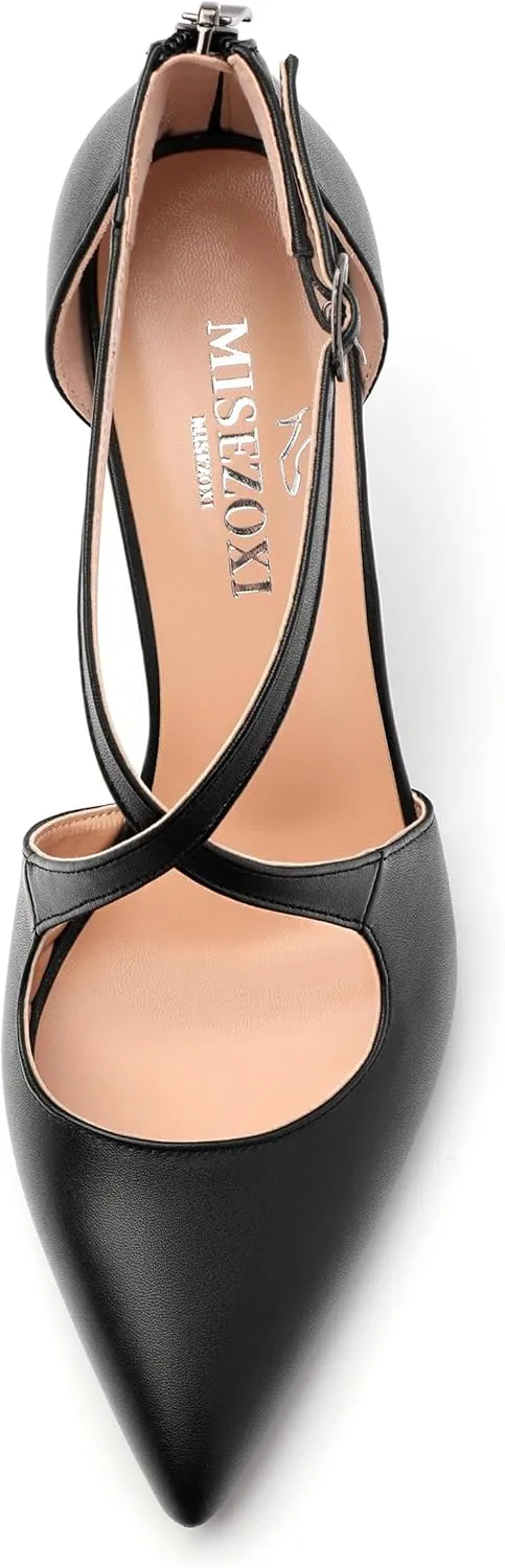 Womens High Heels Pointed Toe Pumps Crossed Strap Stilettos Cut Out Sandal Pumps Party Dress Shoes with Back Zipper