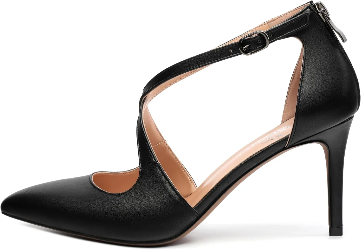 Womens High Heels Pointed Toe Pumps Crossed Strap Stilettos Cut Out Sandal Pumps Party Dress Shoes with Back Zipper