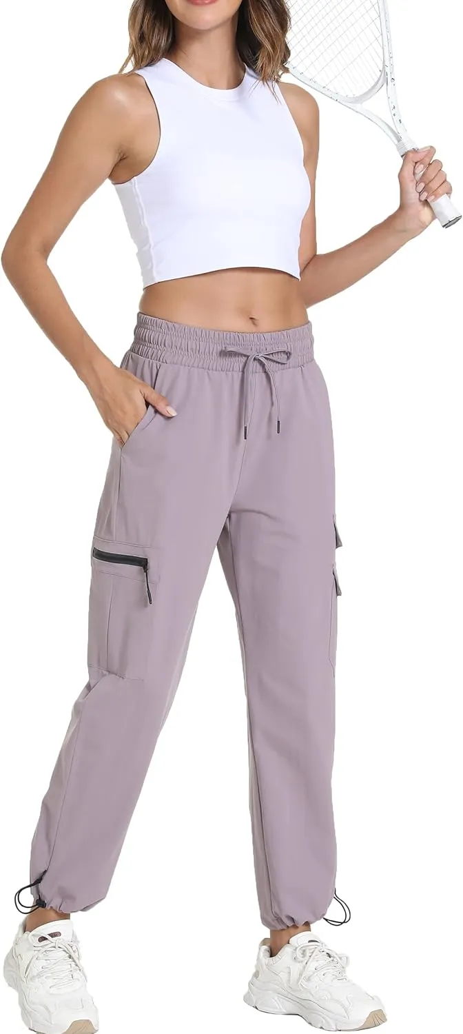 Women's Joggers with Pockets, Hiking Cargo Water Resistant Lightweight Pants for Women Workout Athletic Travel Camping