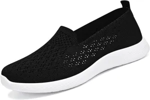 Women's Knitted Slip On Orthopedic Walking Shoes Breathable Mesh Round Toe Low Top Flat Shoes Soft Sole Non-Slip Sneakers Loafers Comfortable Lightweight