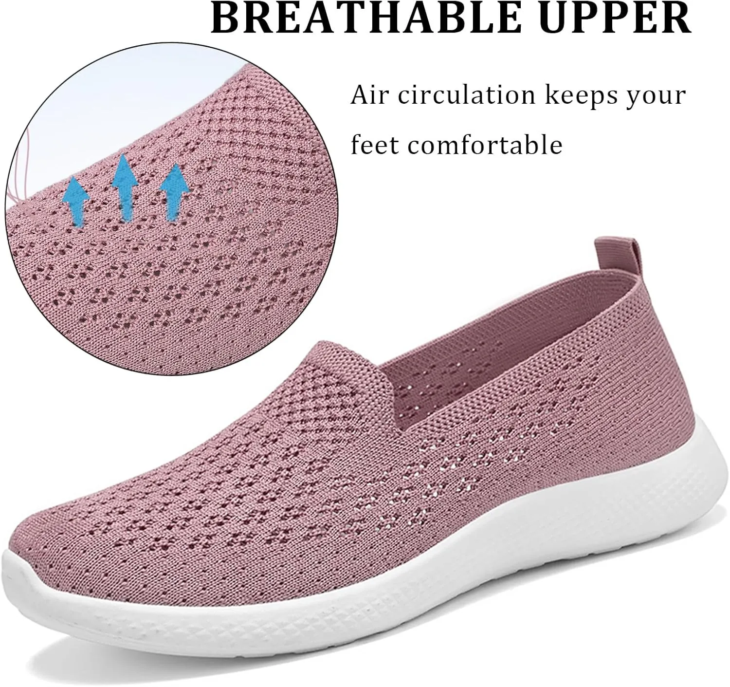 Women's Knitted Slip On Orthopedic Walking Shoes Breathable Mesh Round Toe Low Top Flat Shoes Soft Sole Non-Slip Sneakers Loafers Comfortable Lightweight