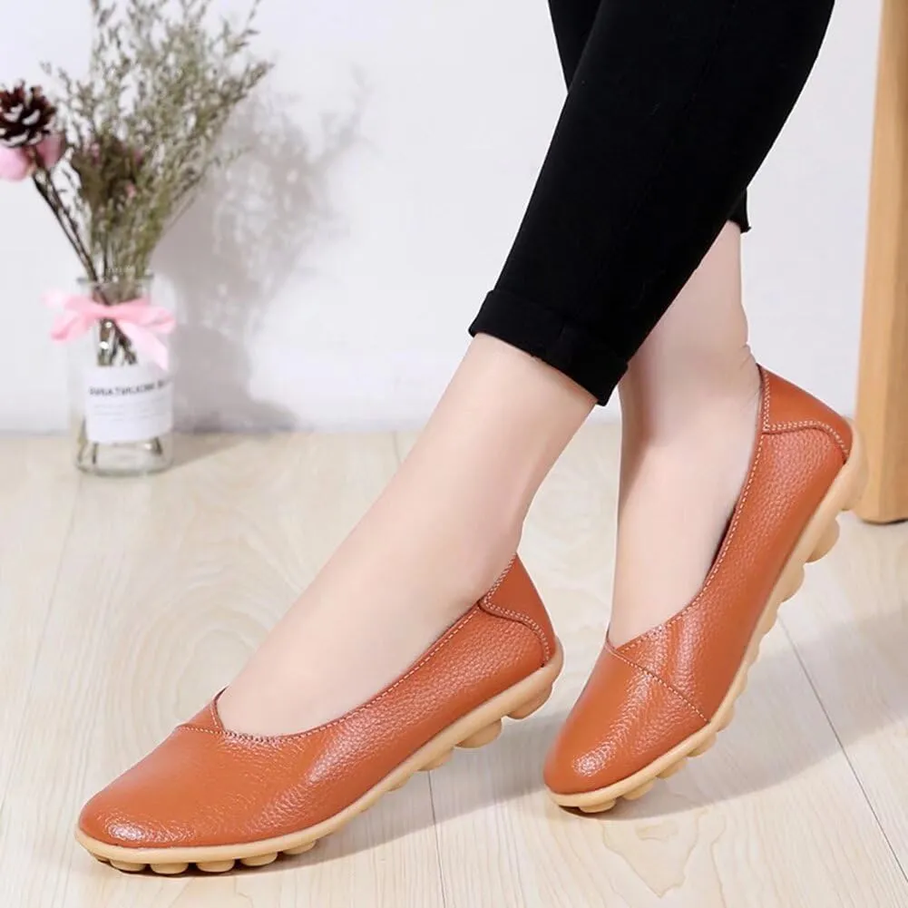 Women's Leather Shoes Loafers Slip-Ons Flats Casual Walking Driving