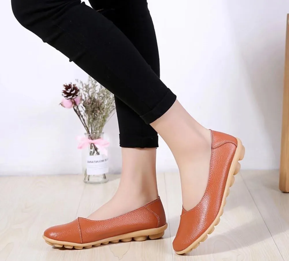 Women's Leather Shoes Loafers Slip-Ons Flats Casual Walking Driving