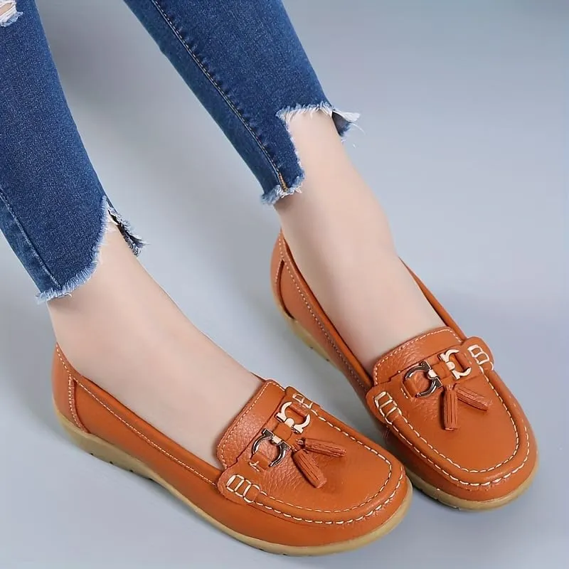 Women's Low Wedge Loafers, Lightweight Anti-Slip Slip On Shoes, Solid Color Soft-Sole Flats