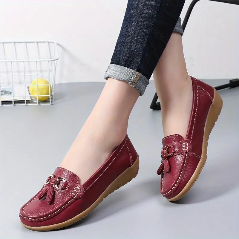 Women's Low Wedge Loafers, Lightweight Anti-Slip Slip On Shoes, Solid Color Soft-Sole Flats