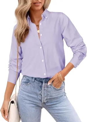 Womens Oxford Shirts Button Down Shirts Cotton Dress Shirts Long Sleeve Collared Work Office Blouses Tunic Tops