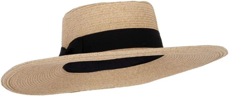 Women's Paper Braid Large Brim Gambler Style Dressy Sun Hat