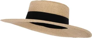 Women's Paper Braid Large Brim Gambler Style Dressy Sun Hat