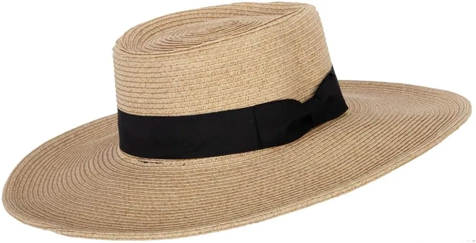 Women's Paper Braid Large Brim Gambler Style Dressy Sun Hat