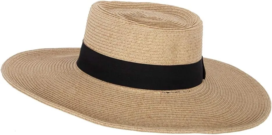 Women's Paper Braid Large Brim Gambler Style Dressy Sun Hat