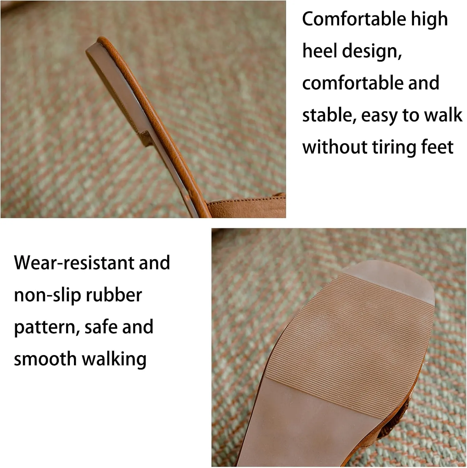 Women'S Pu Flat-Soled Retro Slides Sandals Fashionable Square Head Stitching Soft Bottom Non-Slip Summer Outdoor Beach Slippers