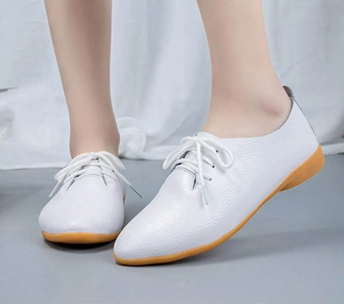 Women's Shoe Leather Classic Lace Up Dress Low Flat Heel Oxford