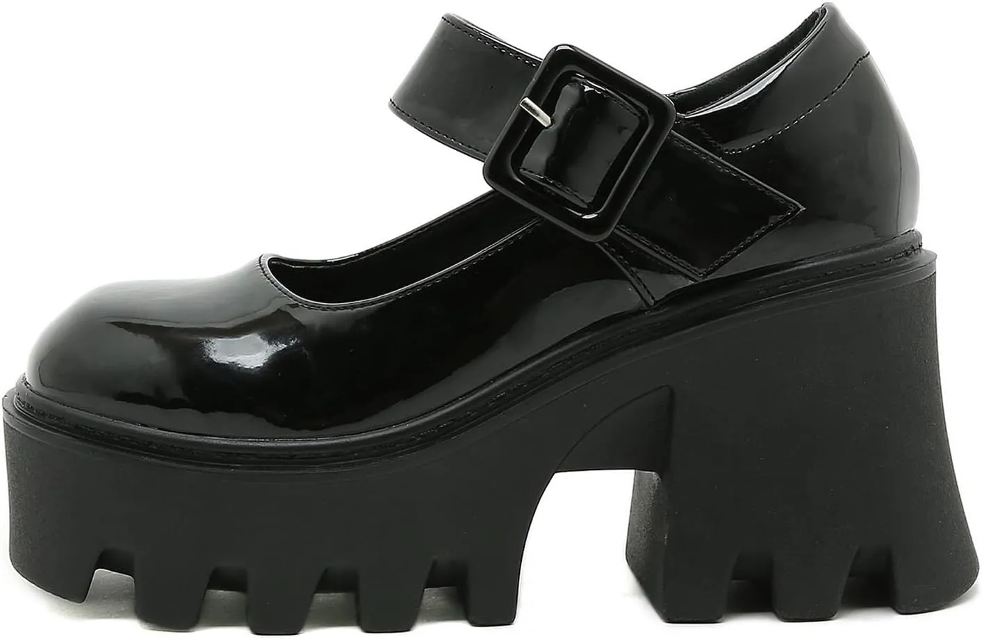 Women's Square Toe Buckle Strap Classic Gothic Mary Janes Chunky Heel Platform Pumps Fashion Oxfords College Style Uniform Shoes